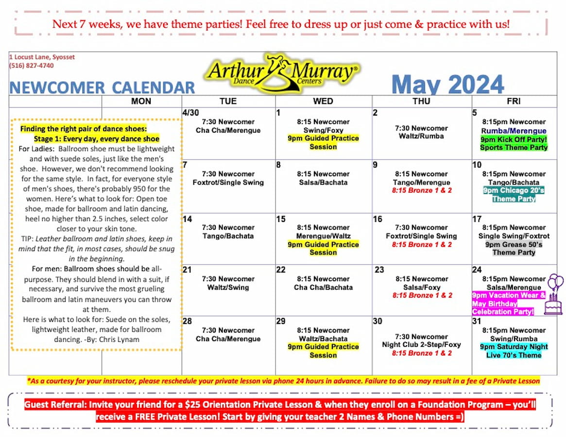 Arthur Murray Syosset Group Class Calendar